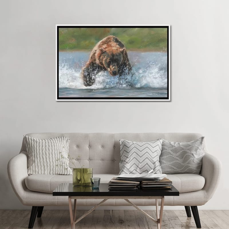 iCanvas "Brown Bear Grizzly Charge" by David Stribbling Framed