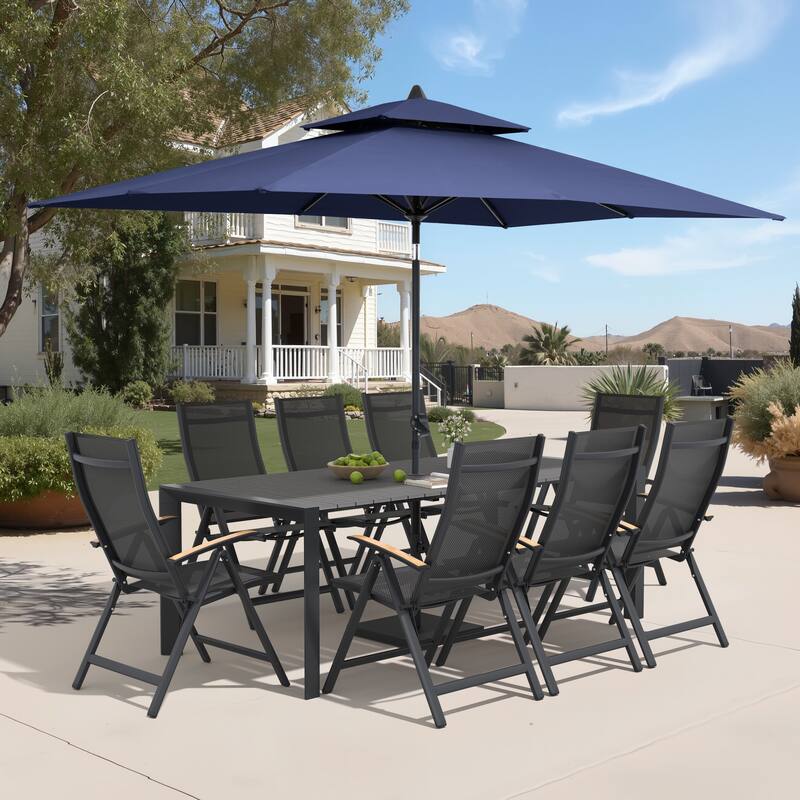 9/11-Piece Outdoor Patio Dining Set Aluminum Dining Table and Chairs w/10 ft Market Umbrella and Base