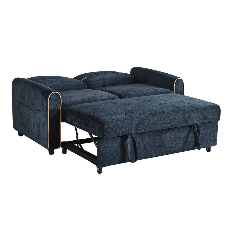 Roomfitters 58 Inch Chenille Pull Out Loveseat Sofa Bed with USB Ports and Side Storage Pockets, Modern