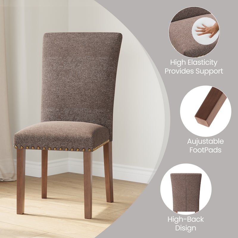 Upholstered Parsons Dining Chairs Set of 2/4/6, Fabric Dining Room Kitchen Side Chair with Nailhead Trim and Wood Legs
