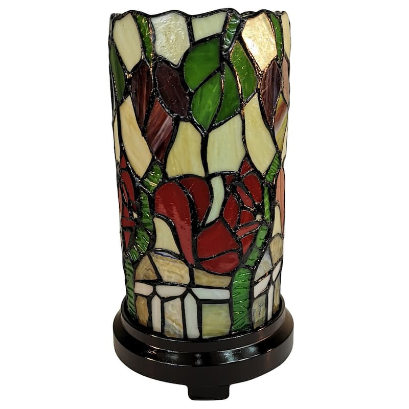 Tiffany Style Accent Lamp 10" Tall Stained Glass White Dragonfly Rose Decor Nightstand Bedroom Gift AM092ACCB Amora Lighting