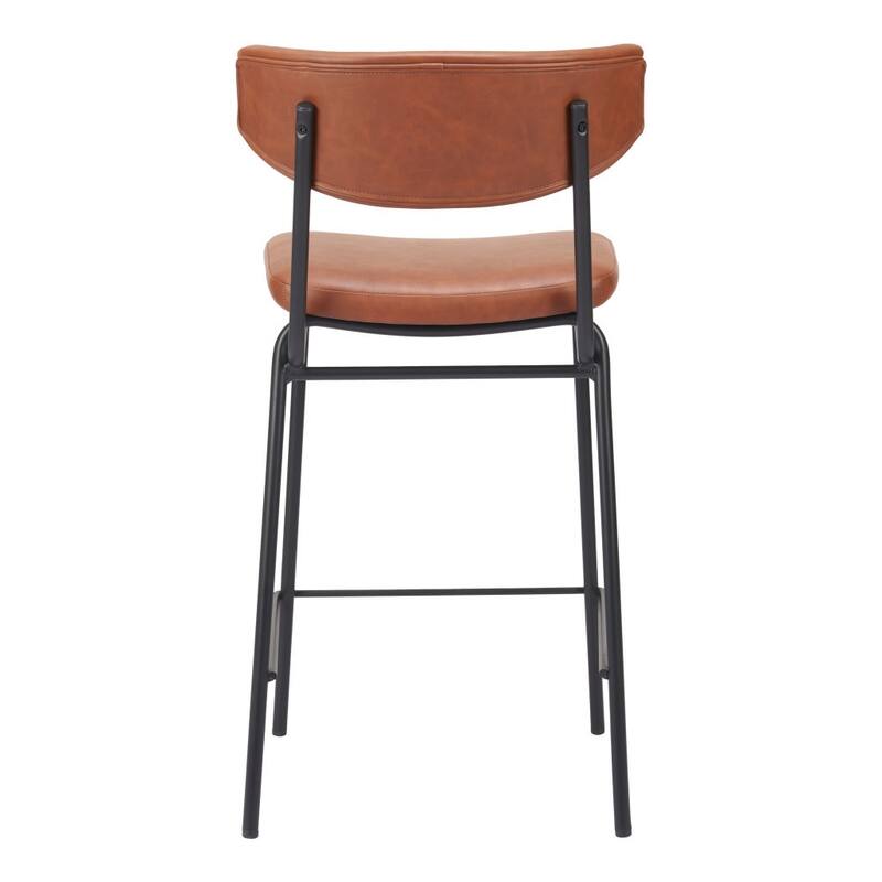 HomeRoots Set of Two 30" Brown and Black Faux Leather and Steel Low Back Bar Height Bar Chairs