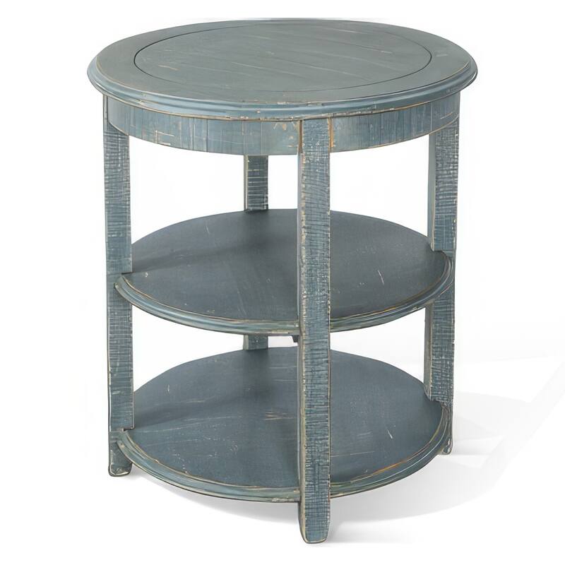 24 in. Seagrass Green Round Wood End Table, Sturdy Build End Side Table for Living Rooms