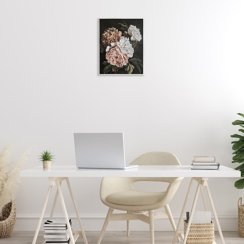 Stupell Moody Peonies on Black Wall Plaque Art Design By Arlington Prints