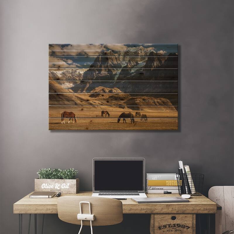 Domestic Horse Herd Grazing Under Siula Grande Near Carhuacocha Lake, Cordillera Huayhuash, Peru Print On Wood by Colin Monteath