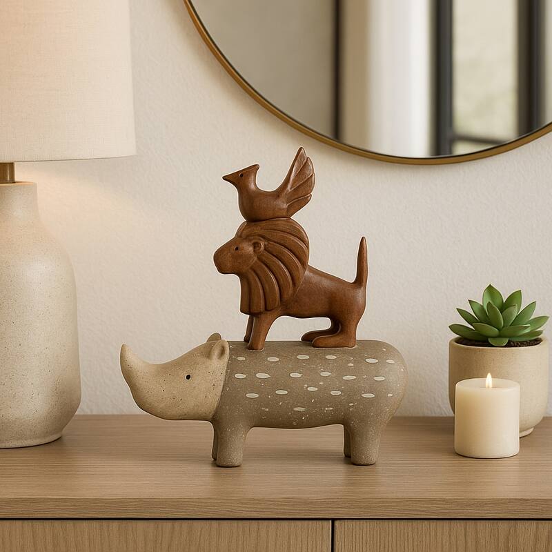 Decorative Stacked Animal Figurines - 8" Multi - Tan - 9.0"