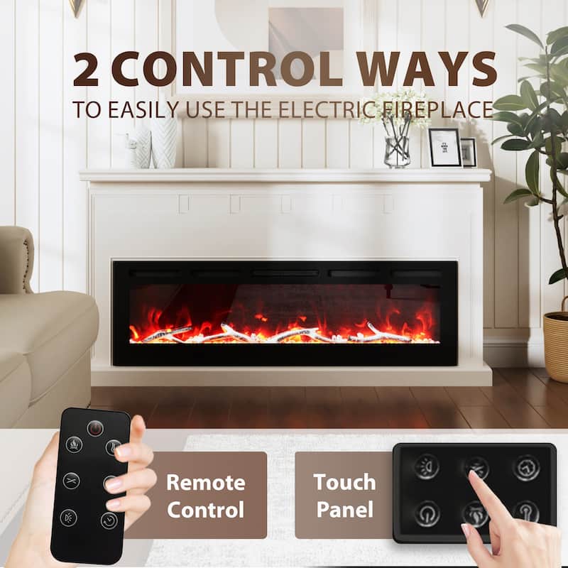 Clihome 30-72Inch Recessed Wall-mounted w/ RC (1500W) Electric Fireplace