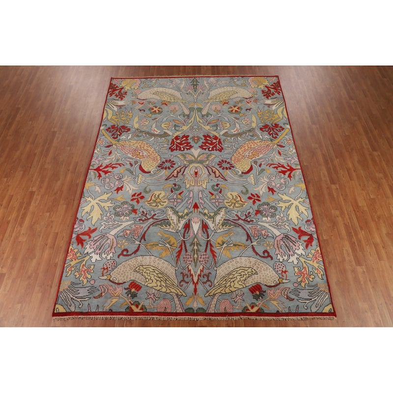 Animals Design Floral Gray Ziegler Indian Rug Handmade Wool Carpet - 8'8"x 11'8"