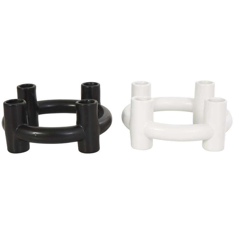 Ceramic Geometric Circle Decorative Candle Holder - Set of 2 Black - CosmoLiving by Cosmopolitan
