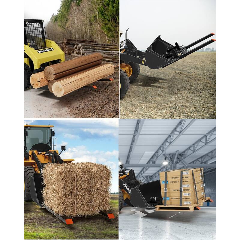 77" 6000lbs Clamp on Pallet Forks, Heavy Duty 6000lbs Clamp on Pallet Forks with Adjustable Stabilizer Bar