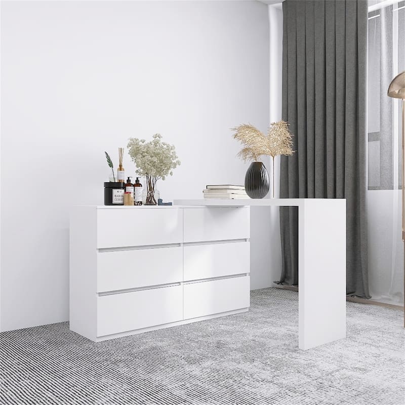 Extended Desktop 6 Drawers Chest of Drawer without Handle Vanity