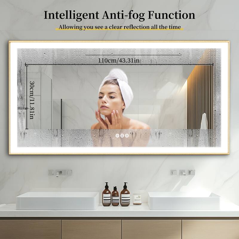 Gold Aluminium Alloy Frame Illuminated LED Bathroom Mirror