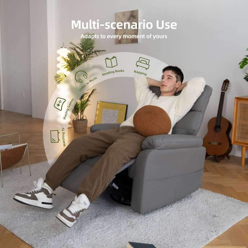 Electric Power Swivel Recliner Chair - Oversized PU Leather Massage Recliner with USB/Type-C Charging