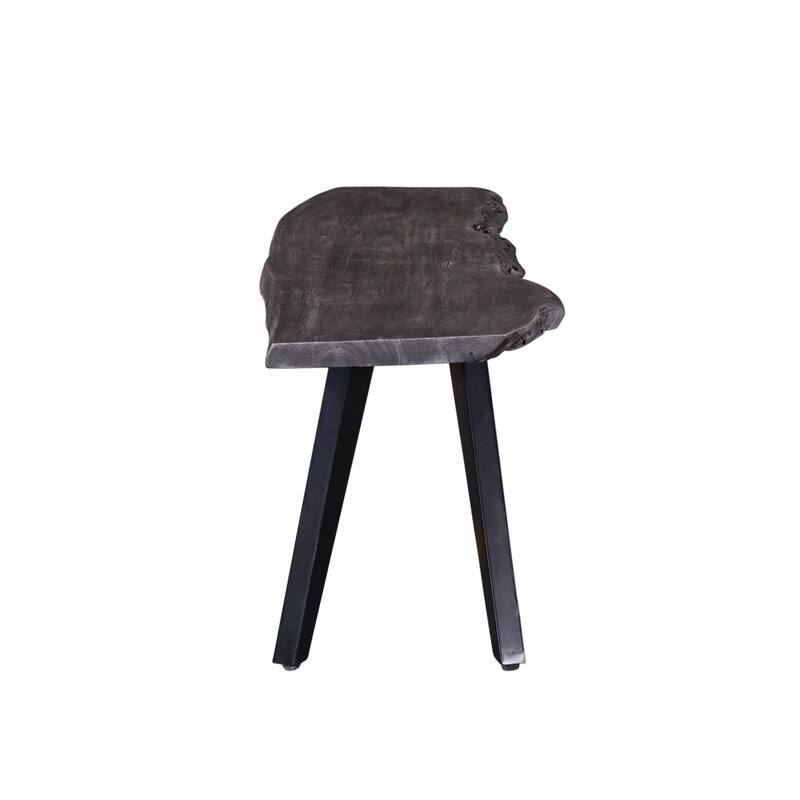 60 Inch Modern Dining Bench, Acacia Wood Table, Live Edge, Iron Legs, Gray, Black