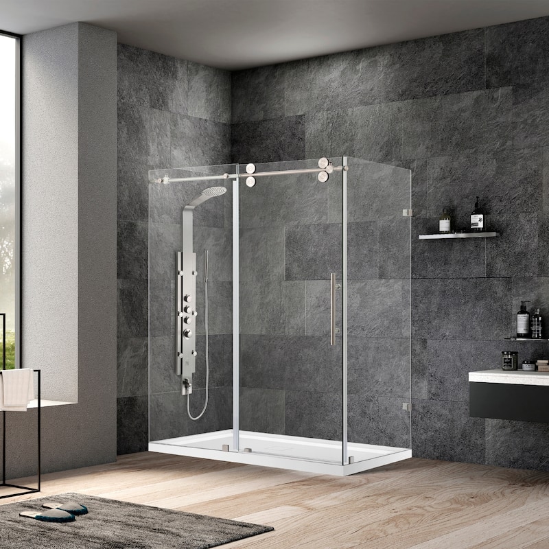 Villena 52" W x 78" H Single Sliding Shower Enclosure,Brushed Nickel - 52 inches