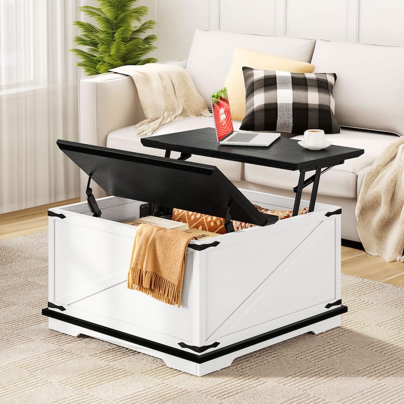 Moasis Farmhouse Lift Top Square Coffee Table with Storage