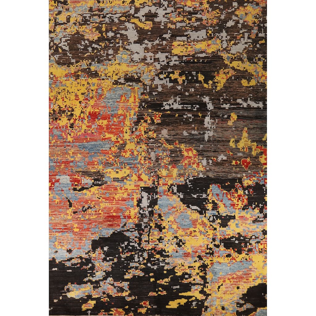 Contemporary Abstract Oriental Area Rug Hand-Knotted Wool Carpet - 8'3" x 11'3"