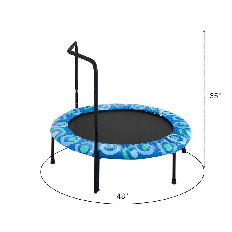 Kids Trampoline - Assembled Design, Happy Expression Theme, Indoor Outdoor Fun - Blue - 48.03
