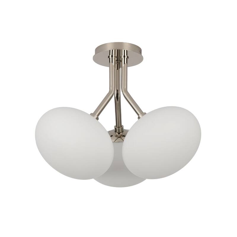 Mid-Century 3-Light Opal Glass Globe Semi Flush Ceiling Light