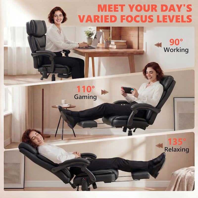 HOMCOM Massage Office Chair with Lumbar Heat, Ergonomic Executive Desk Chair with Footrest 6 Points Vibration, High Back PU