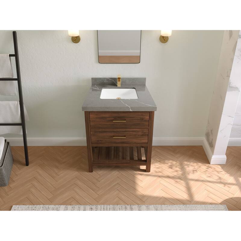 Willow Collections 30 in. W x 22 in. D Parker Solid Teak Single Sink Bathroom Vanity with Countertop