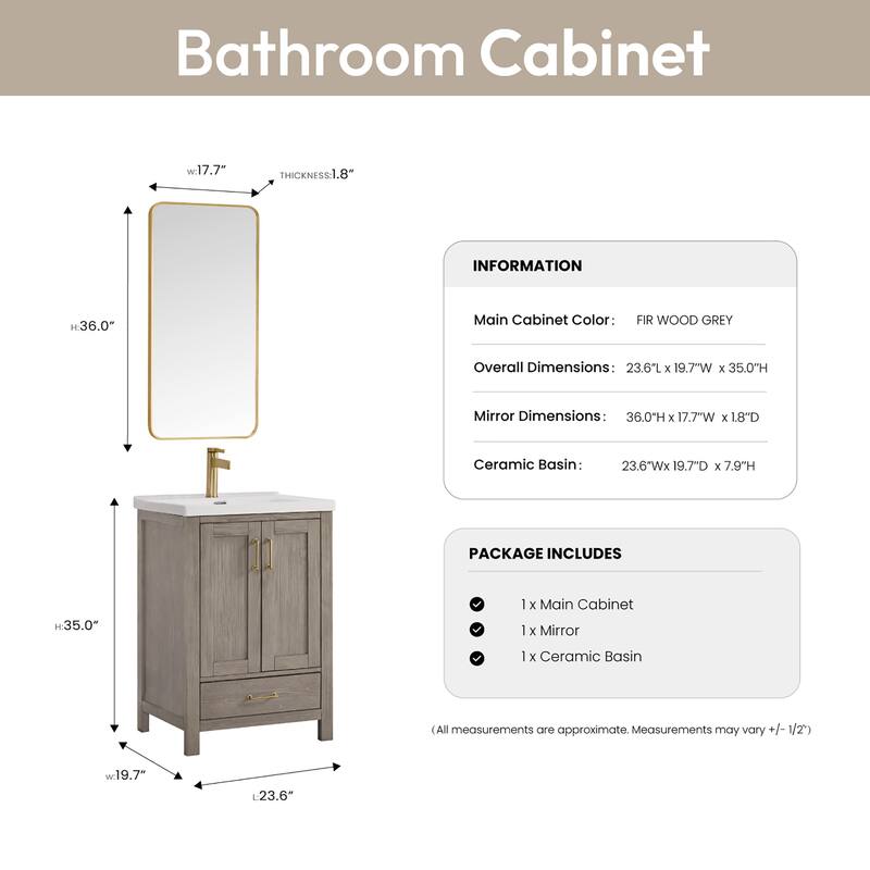 Gela Single Bath Vanity with Ceramic Basin Top and Mirror