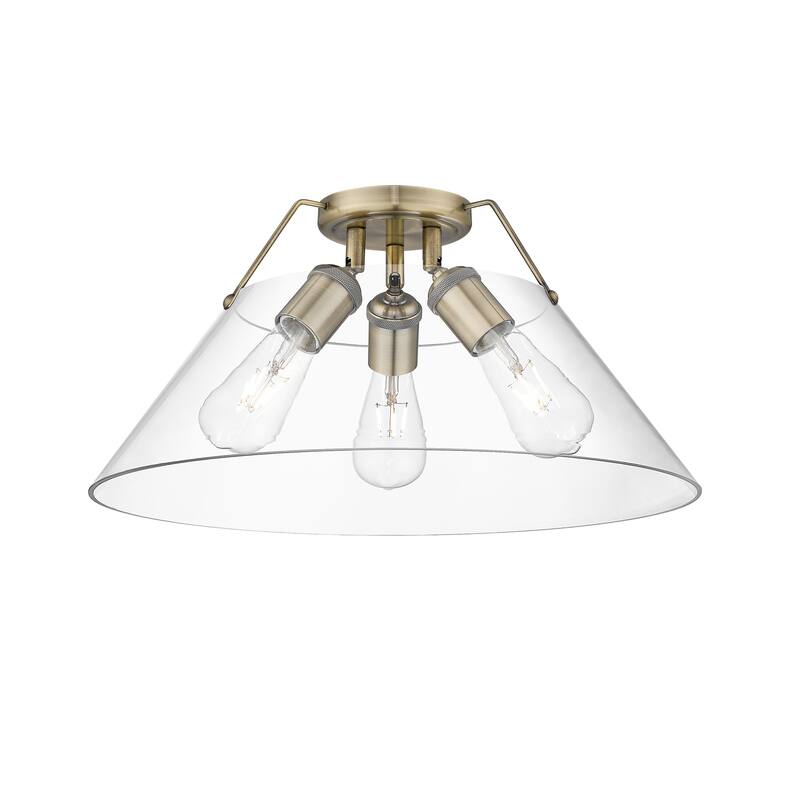 Orwell 3-Light Flush Mount in Aged Brass with Clear Glass - Gold