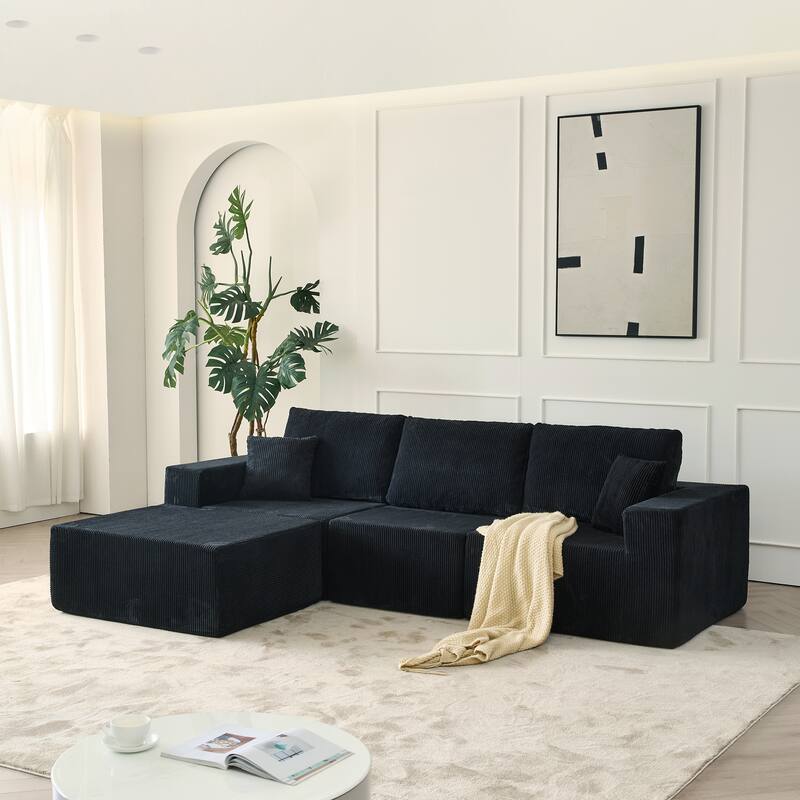 110" Black Foam+Spring Modular Sectional Sofa, 3 Seater with Ottoman & 2 Pillows - Multi-Color