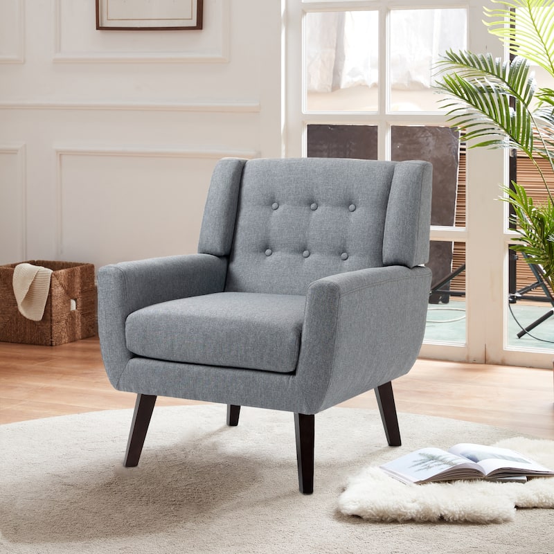 Modern Cotton Linen Upholstered Armchair Tufted Accent Chair - Grey