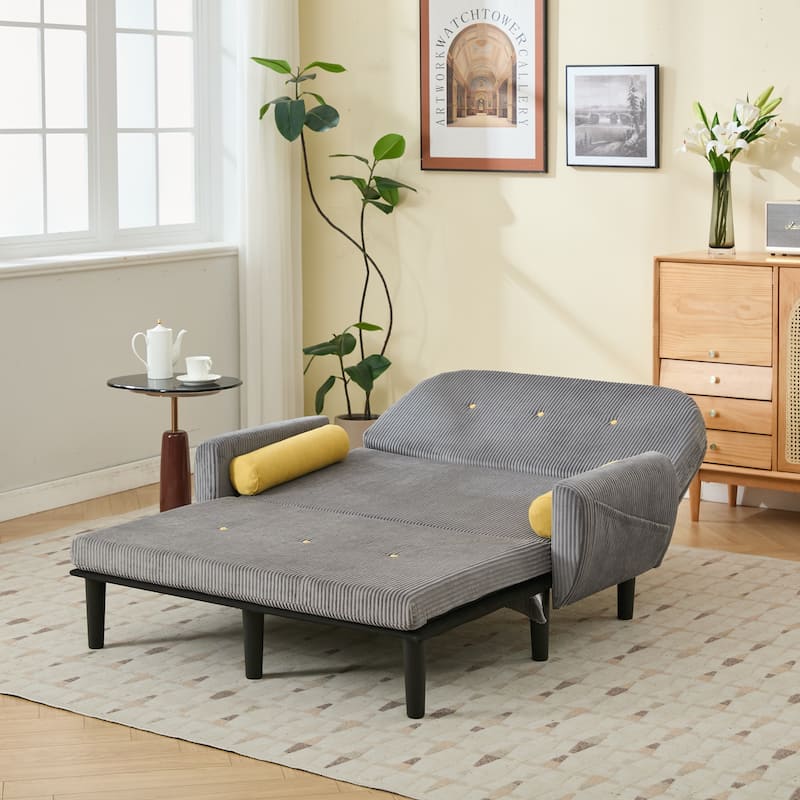 Roomfitters Convertible Loveseat Sofa Bed with USB Charger and Side Pocket, Corduroy Fold Out Couch for Living Room