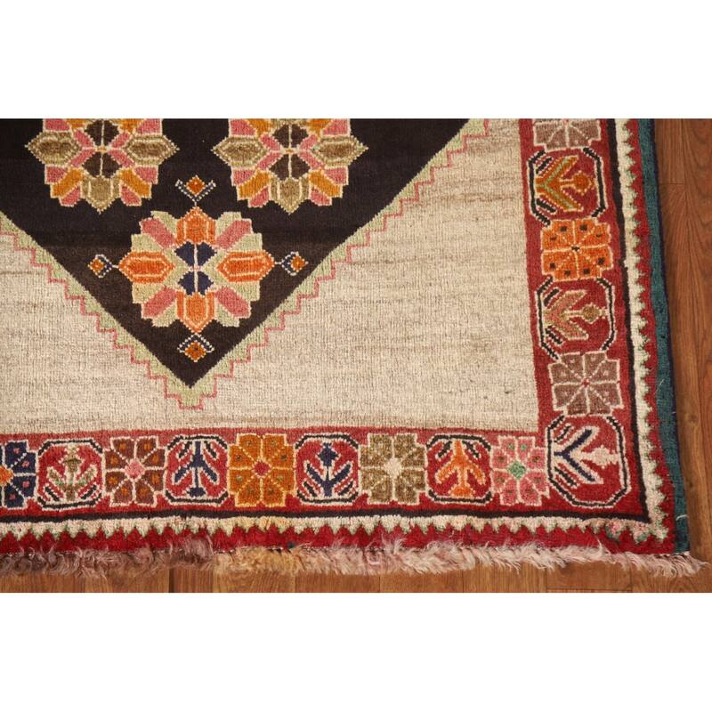 Geometric Black Shiraz Persian Vintage Area Rug Handmade Wool Carpet - 3'2"x 5'2"