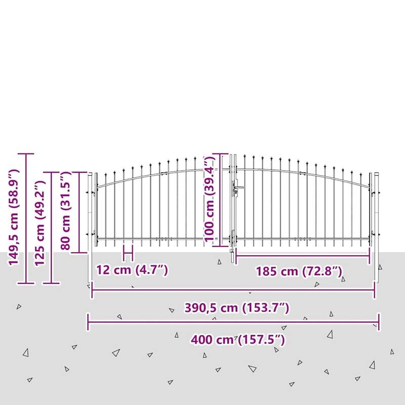 vidaXL Double Gate with Lock Grey 400 x 199.5 cm Steel