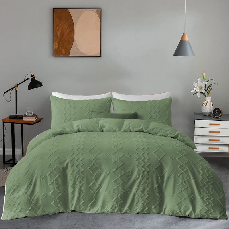 Clipped Jacquard Diamond Geometric Duvet Cover Set