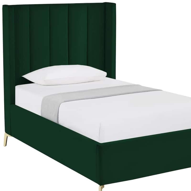 HomeRoots Green Velvet Upholstered Full Bed Frame