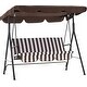 preview thumbnail 2 of 11, MCombo 3-Person Outdoor Porch Canopy Swing Patio Hanging Swing with Steel Stand, UV Protection Convertible Canopy, 4008 Brown With White Stripes