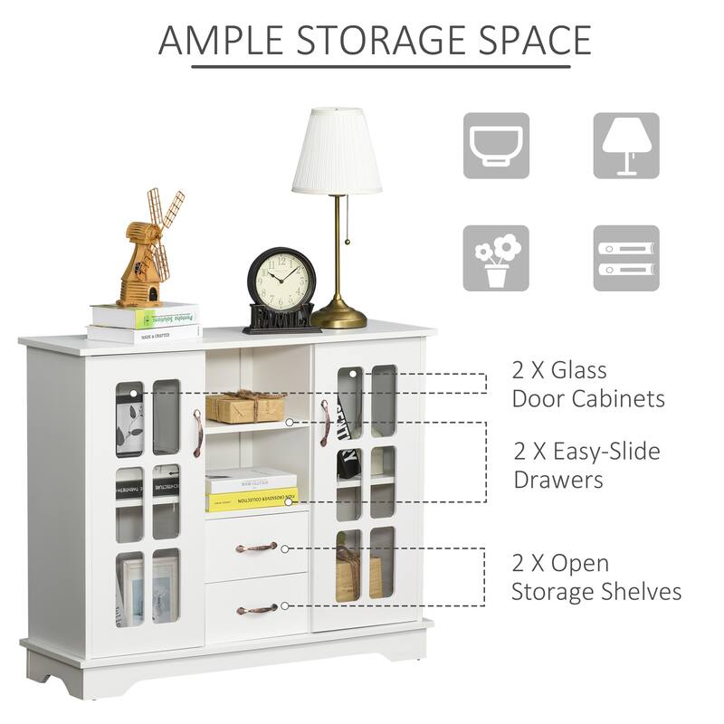 HOMCOM Modern Sideboard Storage Console Cabinet with Glass Door and Drawer for Kitchen, Living & Dining Room
