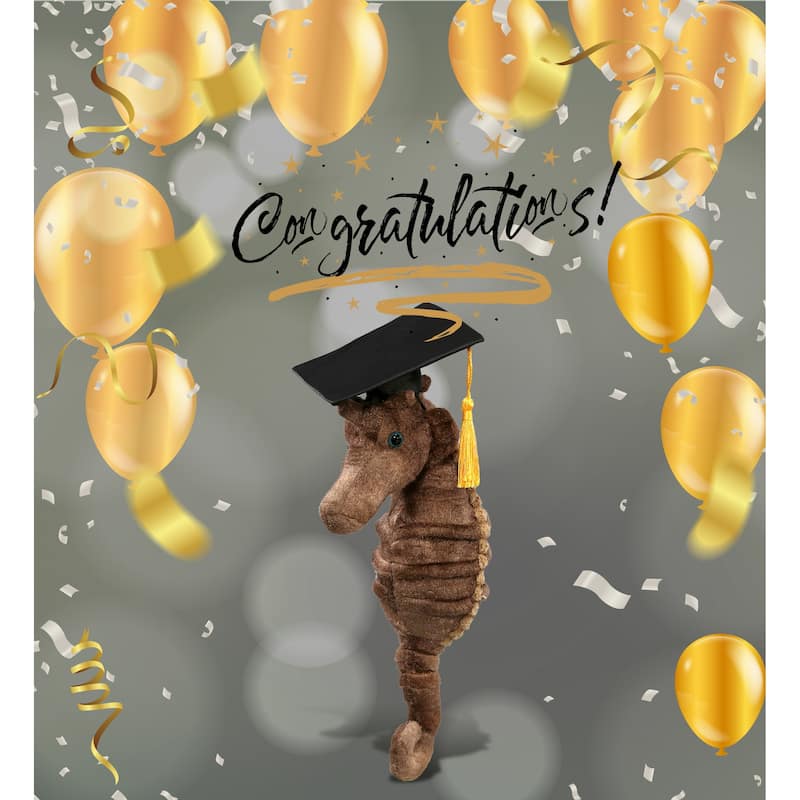 DolliBu Seahorse Graduation Plush Toy with Cap with Tassel Outfit - 12 inches