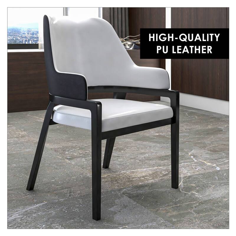 Ethora Leather Dining Chair with Curved Open Back and Rubberwood Legs Set of 2