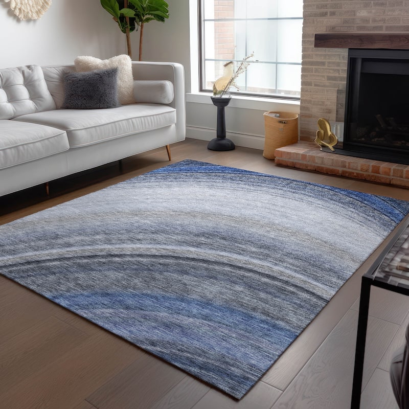 Machine Washable Indoor/ Outdoor Chantille Abstract Wave Rug
