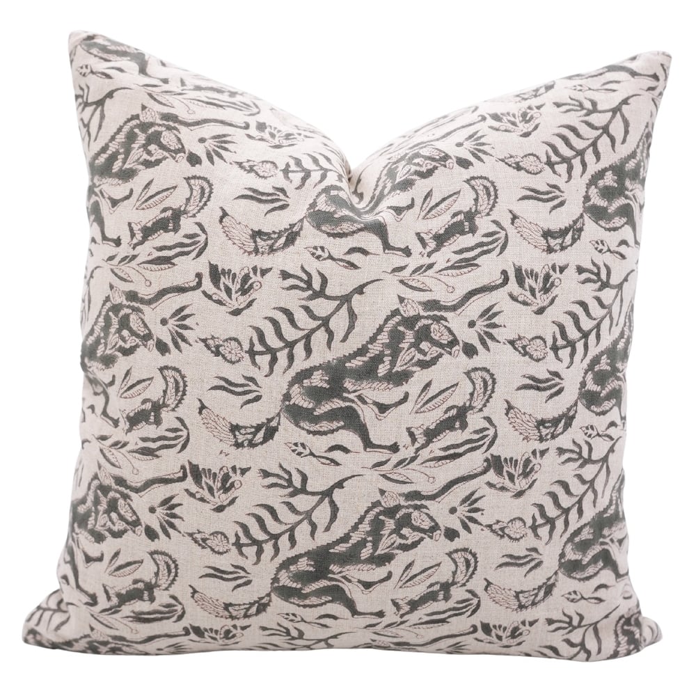 Fabdivine Handmade Block Print Floral Pillow Cover, Soft Pure Linen for Sofa, Alpana