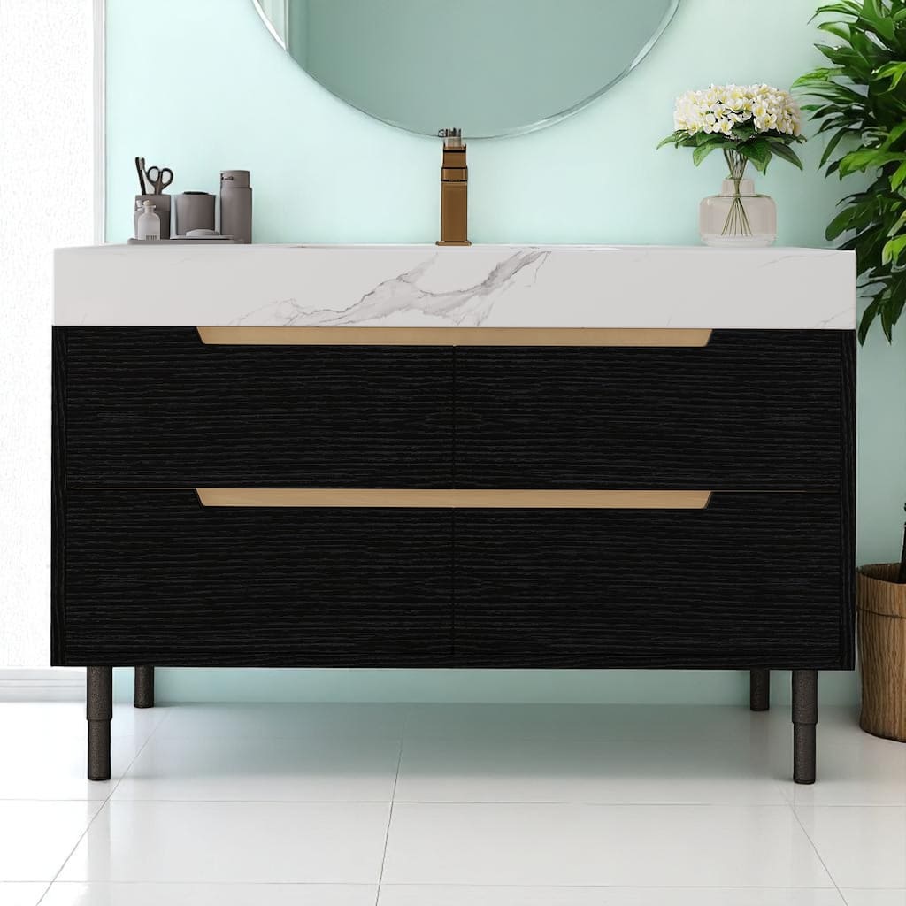 40" Wall-Mounted Bathroom Vanity with Oval Ceramic Sink, Floating Cabinet with Moisture-Resistant Countertop, Soft-Close Storage