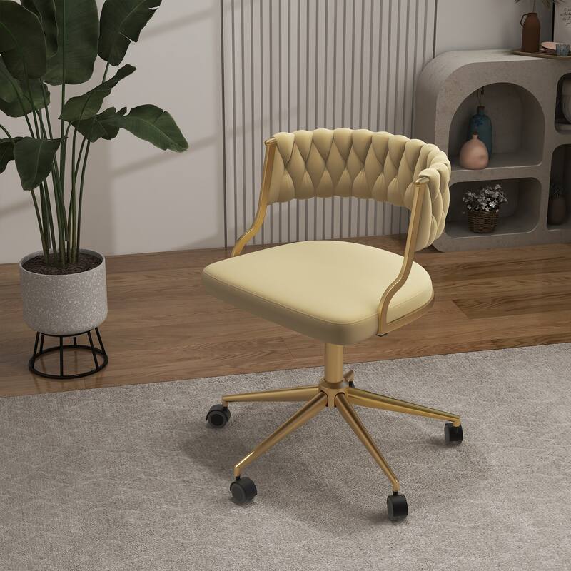 Velvet Home Desk Chair Office Swivel Chair with Wheels and Gold Base