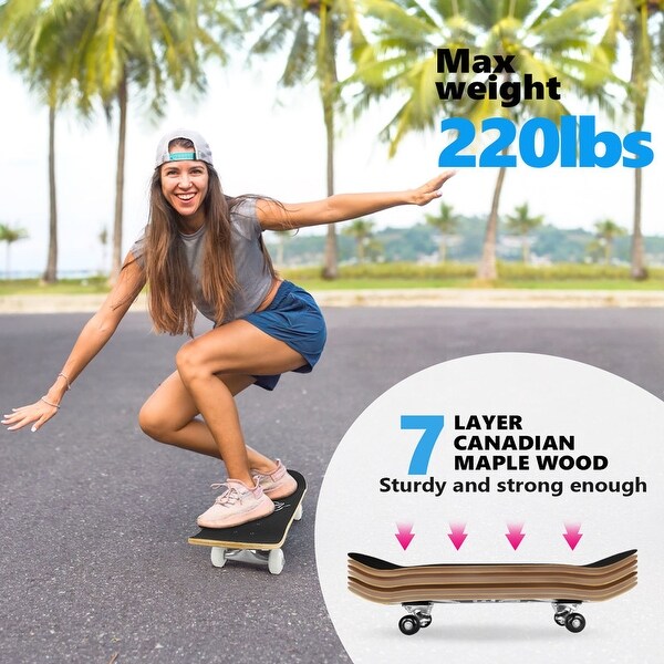 31 x 8 inch Complete Skateboard for Kids Teens Adults