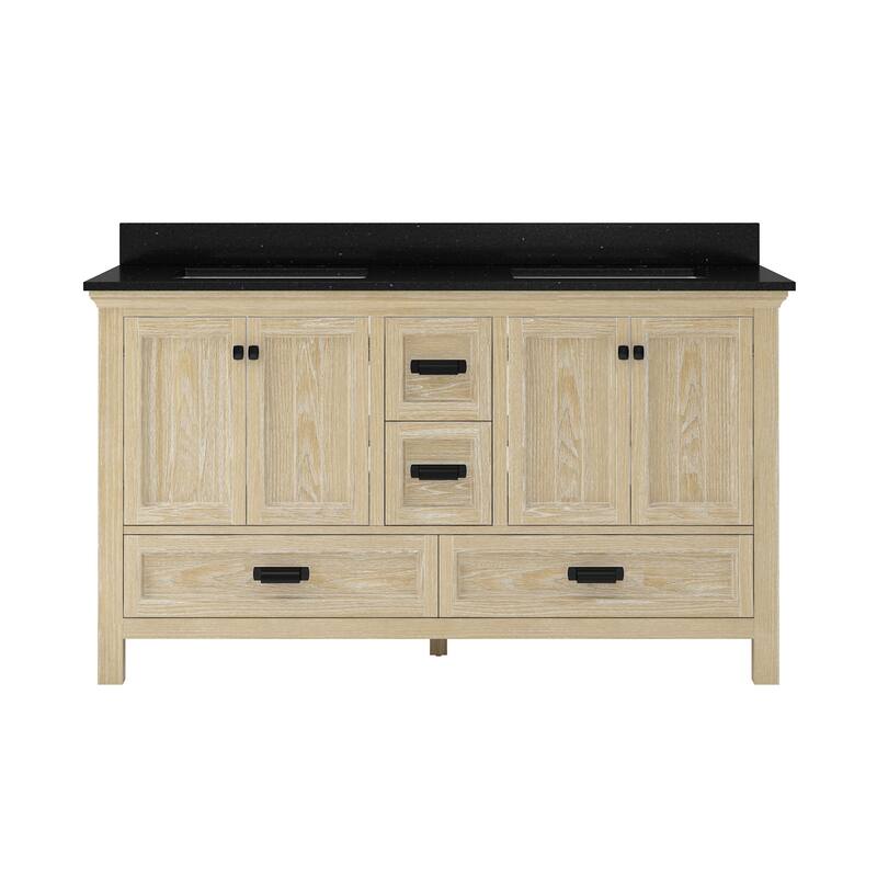 CRAFT + MAIN BAVT6122D-QBG Brantley 60" Free Standing Double Basin - Winter Oak