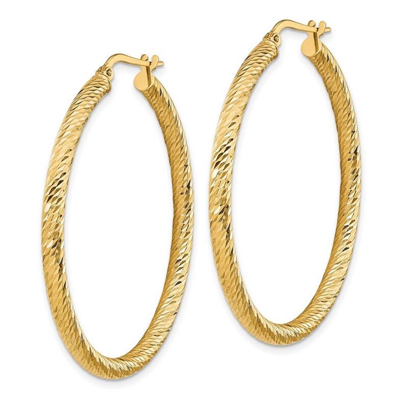 Curata 14k Yellow Gold 3x35 Sparkle Cut Round Hoop Earrings
