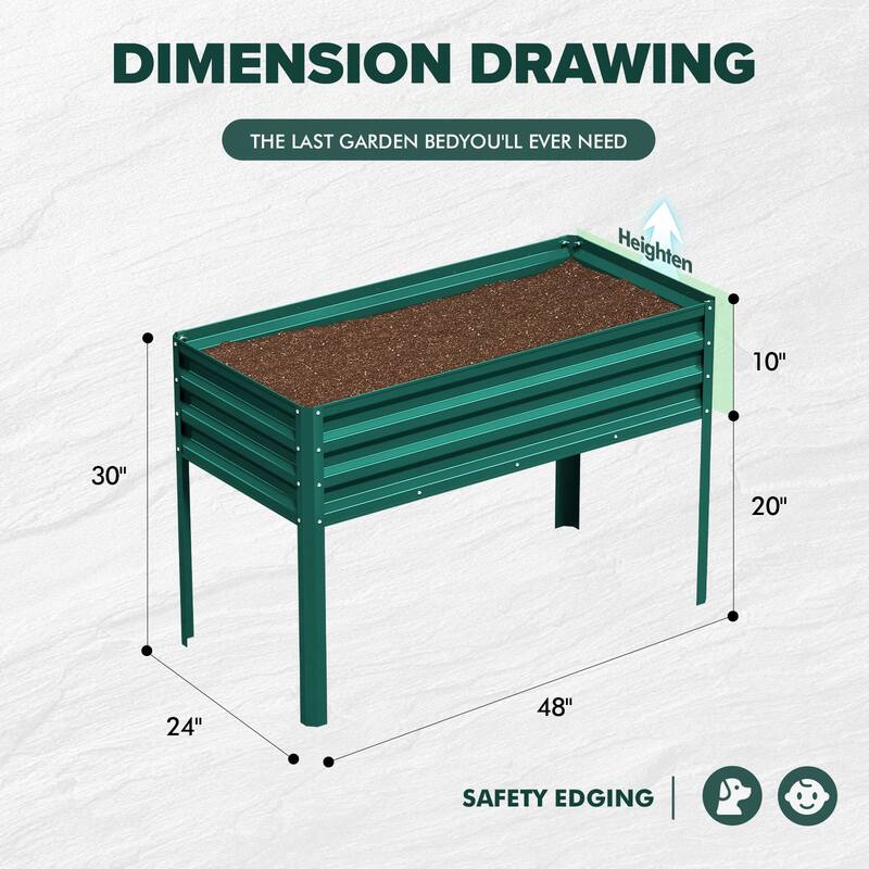 Meyreso 48" x 30" x 20" Galvanized Raised Garden Bed with Legs, Metal Elevated Planter Box, Rust-Resistant, Safety Edging