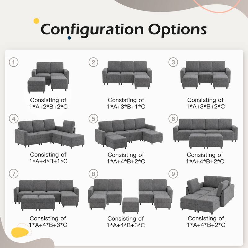 Erommy 6/7-Piece Modular Sectional Sofa – Reversible L-Shaped Couch with Hidden Storage, Space-Saving Living Room Furniture