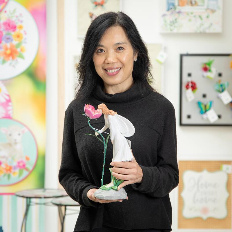 12 in. LED Garden Angel Resin Statuary, Pink Flower