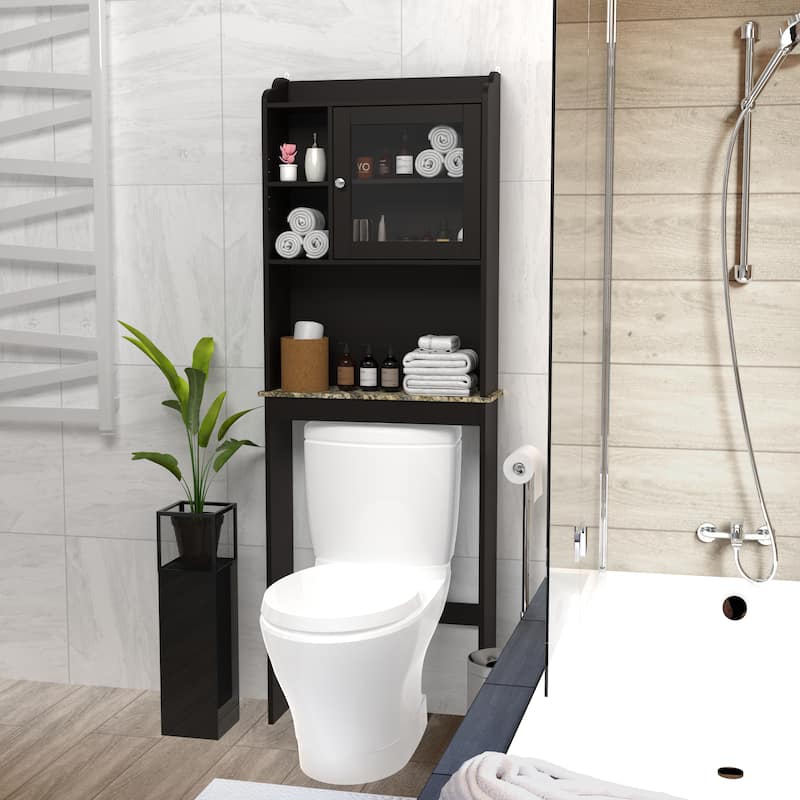 Anmytek Modern Espresso Over The Toilet Space Saver Wood Storage Cabinet Bathroom Organizer