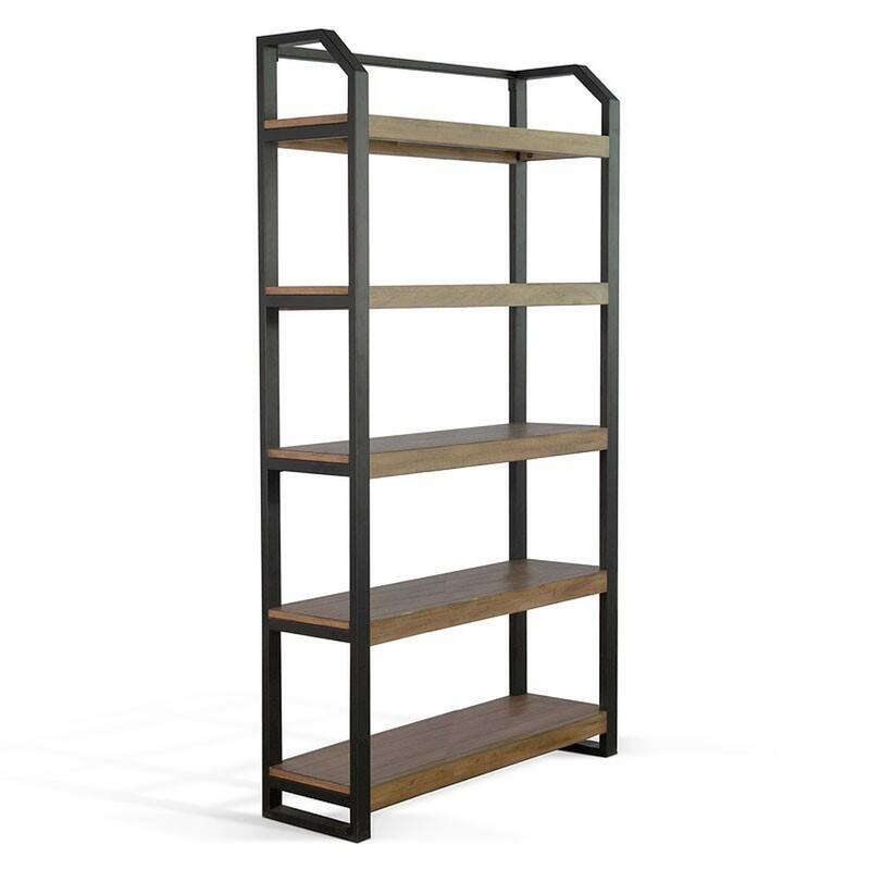 Yael Bookcase, 5 Brown Mahogany Shelves and Black Metal Frame, 72 Inch
